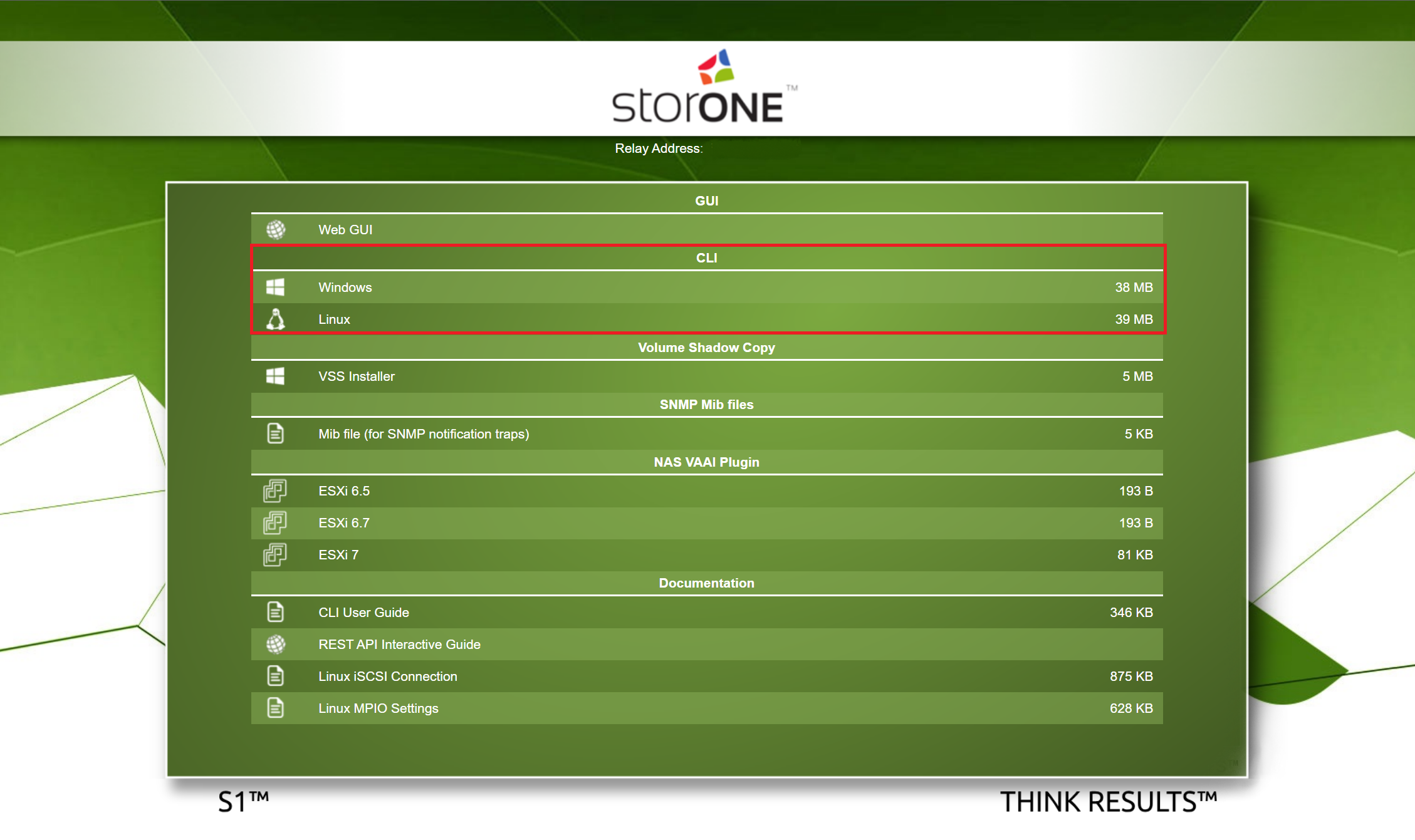 The S1 web page with the CLI download section highlighted S1 web page with CLI download