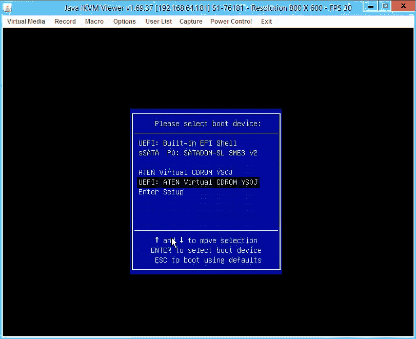 server boot menu list