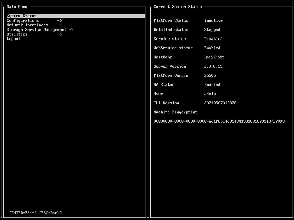 TUI main menu