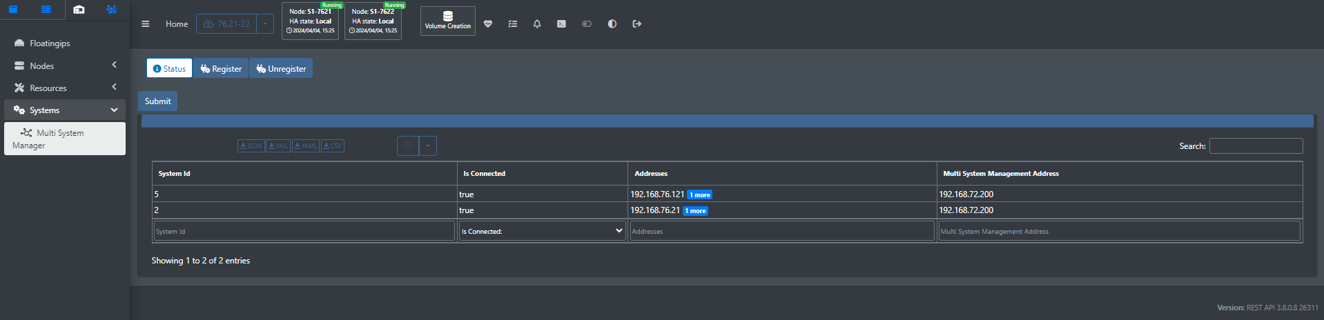 Multi System Manager Screen
